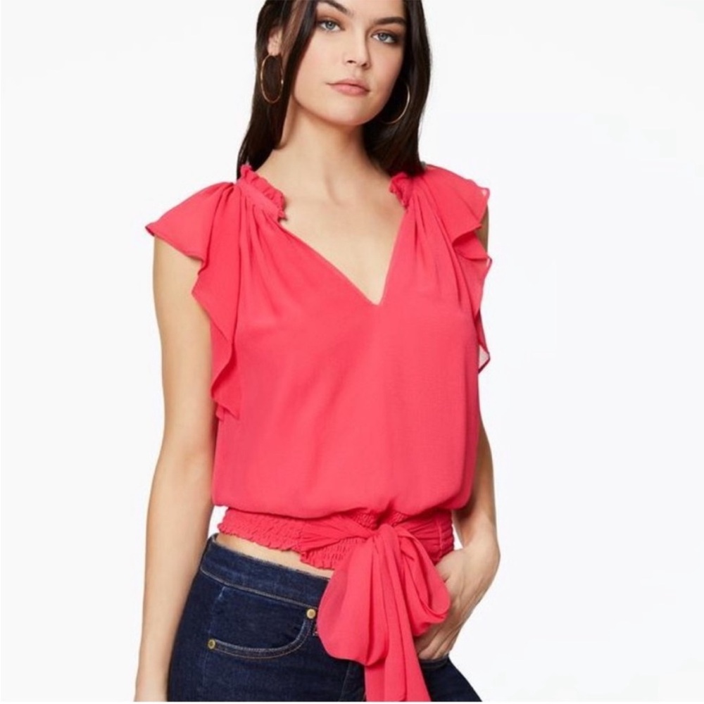 Ramy Brook Pink Ruffle Front Tie Blouse